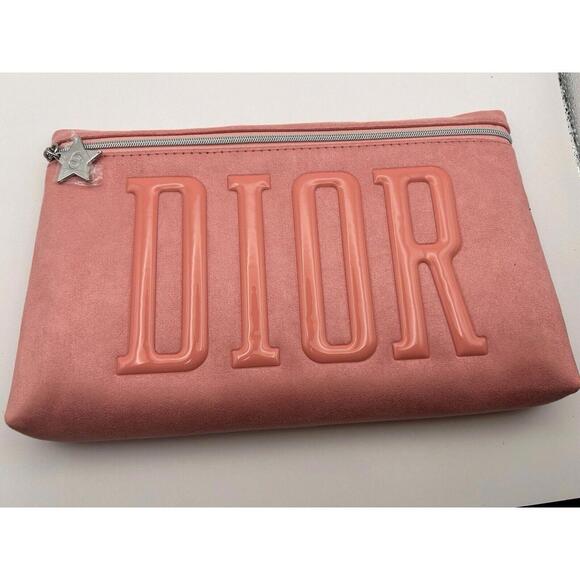 DIOR Beauty Pink Cosmetic Makeup Bag Pouch Suede 100% New - Picture 2 of 4